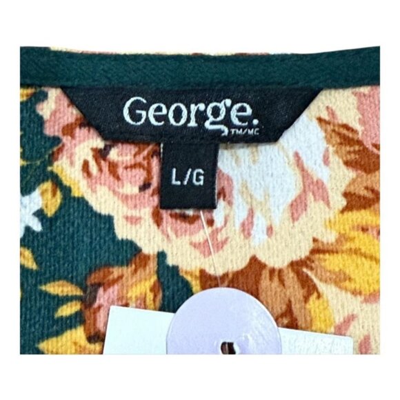 George Blouse Womens Large Green Floral Balloon Sleeve Pullover Crepe Top - Picture 5 of 7